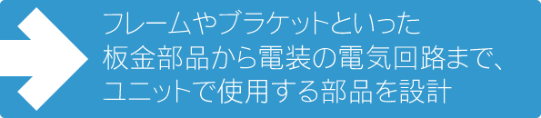 フレームやブラケットといった板金部品から電装の電気回路まで、ユニットで使用する部品を設計